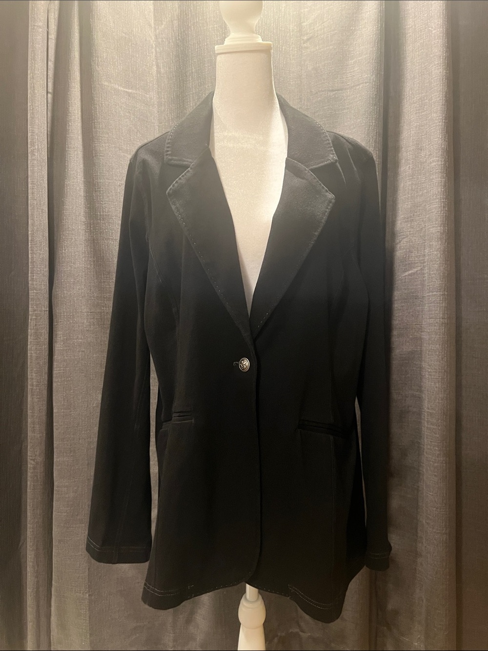 DG2 Diane Gilman Black Single Button Stretch Blazer Jacket XL Corpcore Office